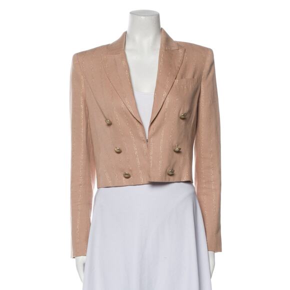 L’Agence Inez Cropped Linen Blend Blazer Pink Gold Shimmer Size 2 NWT - Picture 11 of 13